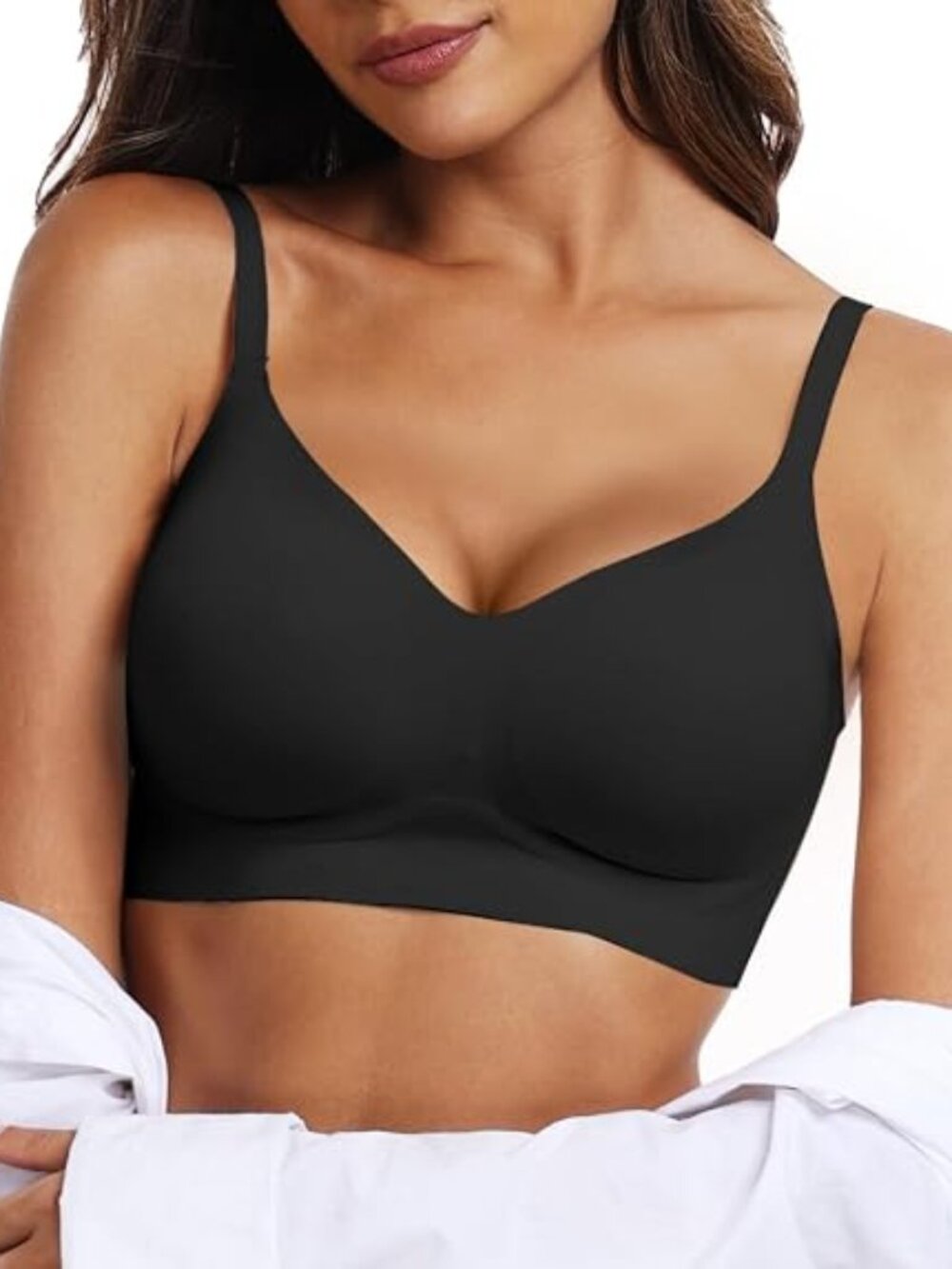 Seamless Wireless Push Up Bra Black Medium Plunge Bralette NWT